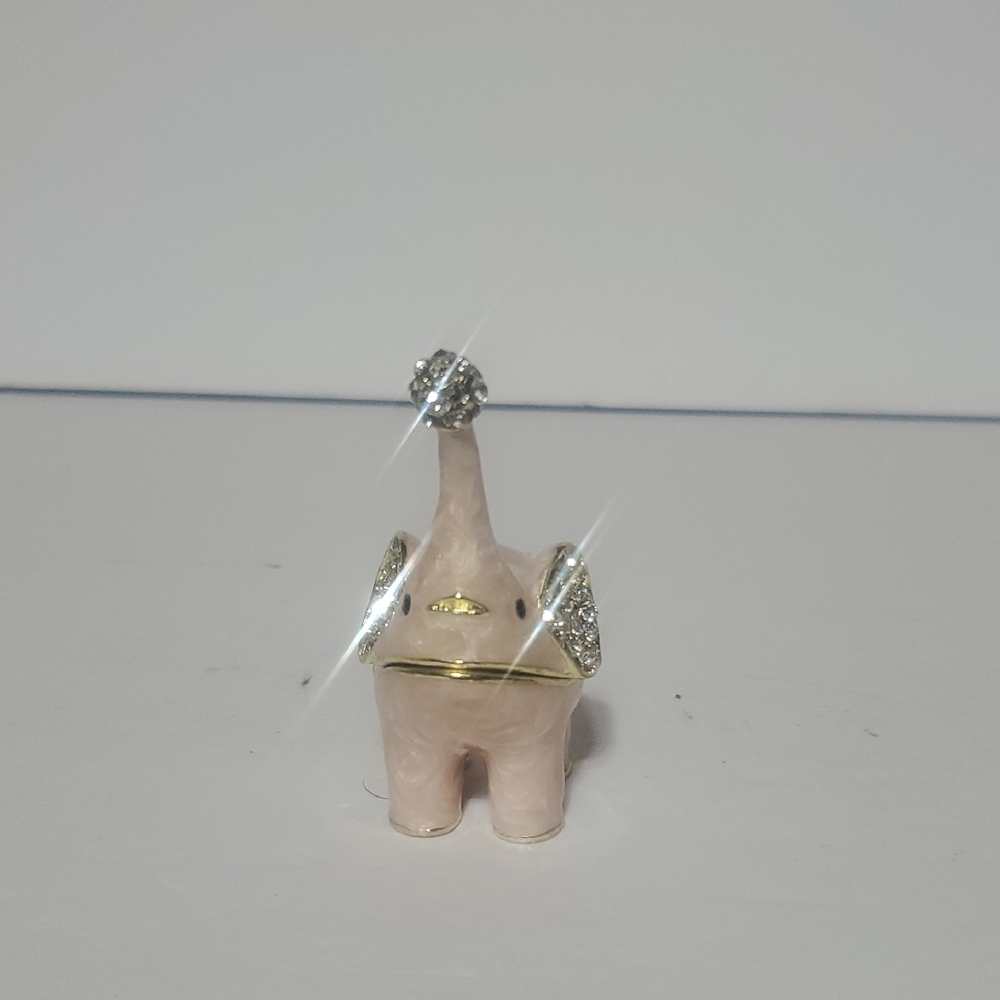 Pink Elephant Trinket Box With Gold And Silver Accents - Picture 2 of 7